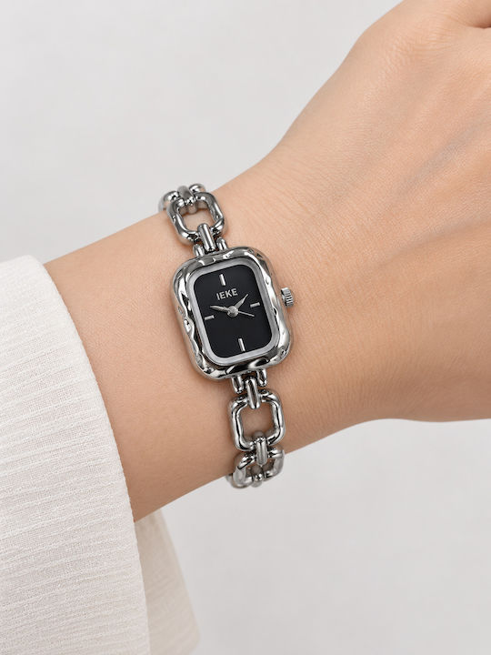 Ieke Damenuhr Batterie mit Metallarmband Silber/Schwarz IEKE-Uhr-Silber-Schwarz-Link-001