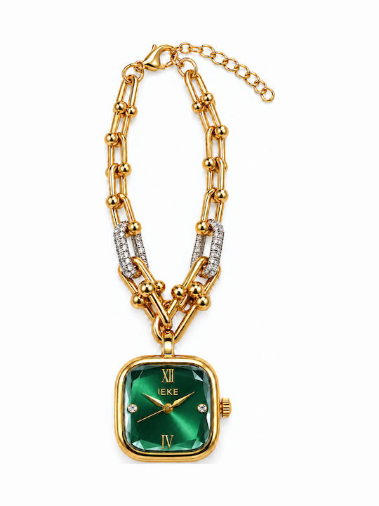 Ieke Womens Battery Watch With Gold Green Metal Bracelet