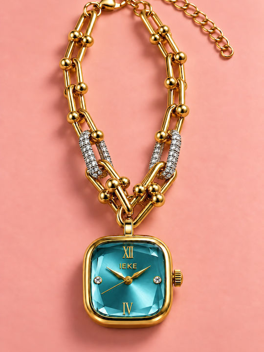 Ieke Womens Battery Watch With Gold Turquoise Metal Bracelet