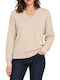 Women's Sweater with V-Neckline Beige