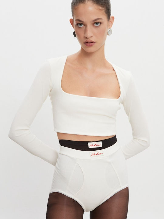 Women's Long Sleeve White Crop Top