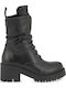 Leder Damen Stiefeletten mit Mittelhohem Absatz Schwarz