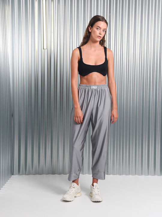 Ronin Damen Stoffhose mit Gummiband Silber