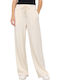 Women's High Rise Fabric Trousers with Rubber Band Ecru