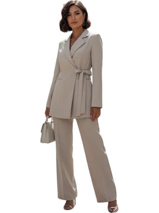 Women's Beige Set with High Rise Trousers