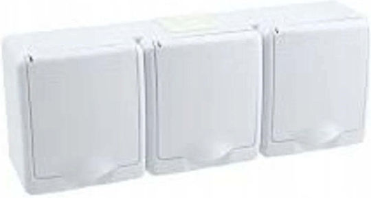PAWBOL Triple Power Socket Waterproof with Lid White 3 Pieces