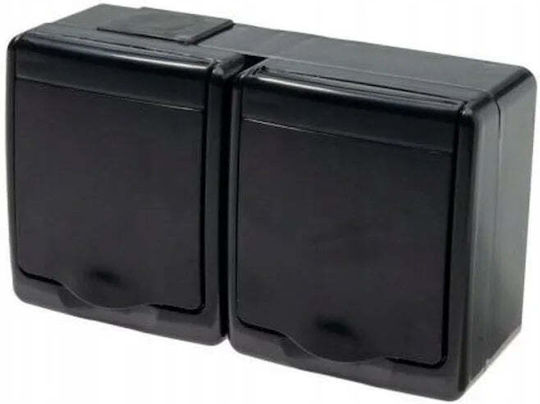 PAWBOL Double External Waterproof Power Socket with Lid Black
