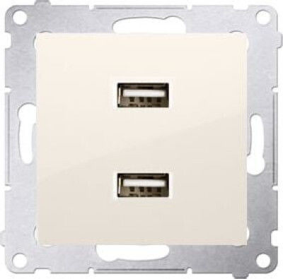 Kontakt-Simon Einzeln Steckdose mit 2 USB-Anschlüssen Ecru