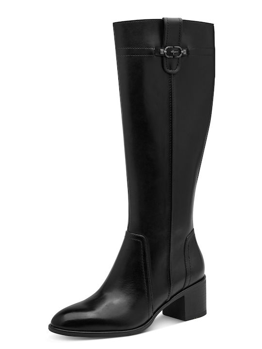 Damenstiefel aus Leder mit Mittelhohem Absatz in Schwarz