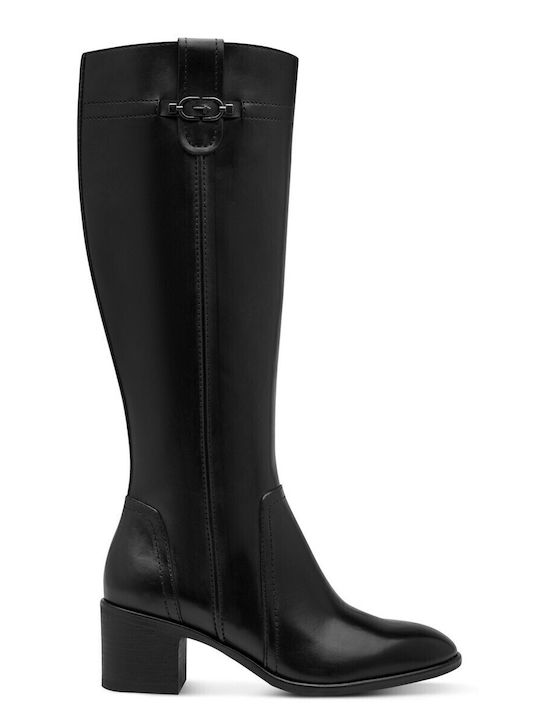 Damenstiefel aus Leder mit Mittelhohem Absatz in Schwarz