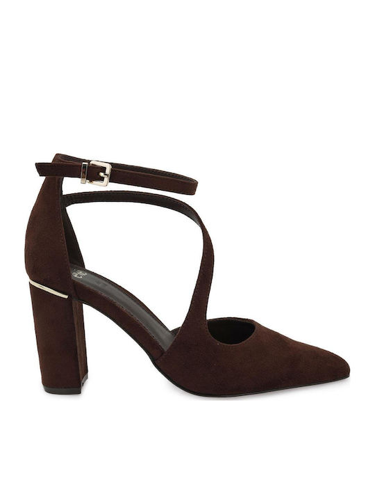 Exe Leslie Suede Heels With High Heel Brown