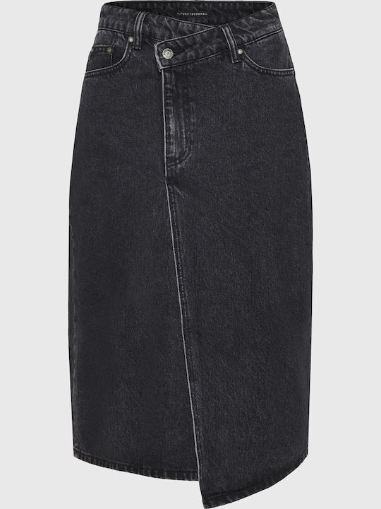 Denim Midi Damenrock Schwarz FBL014-161-14-Schwarz