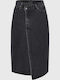 Denim Midi Damenrock Schwarz FBL014-161-14-Schwarz