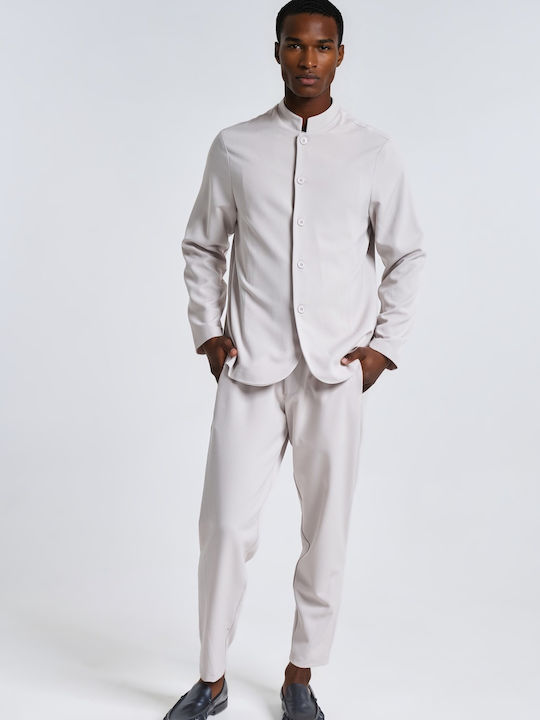 Men's Trousers Set Slim Fit Ecru