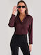 Long Sleeve Women's Satin Shirt Burgundy