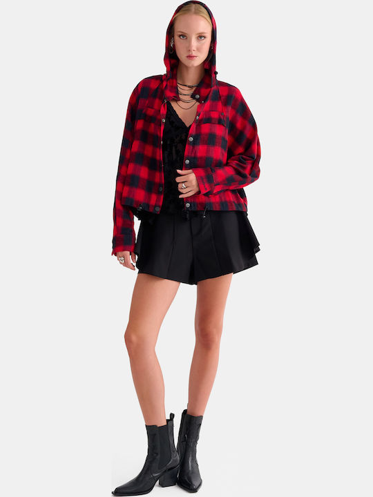 Long Sleeve Women's Shirt Red Checked 9923913-Multicolor
