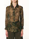 Long Sleeve Women's Silky Shirt Green Floral