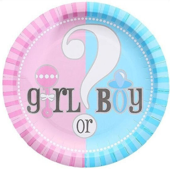 Set 10 Farfurii Gender Reveal Flippy Fetiță Băiat Carton 18 Cm Roz Albastru