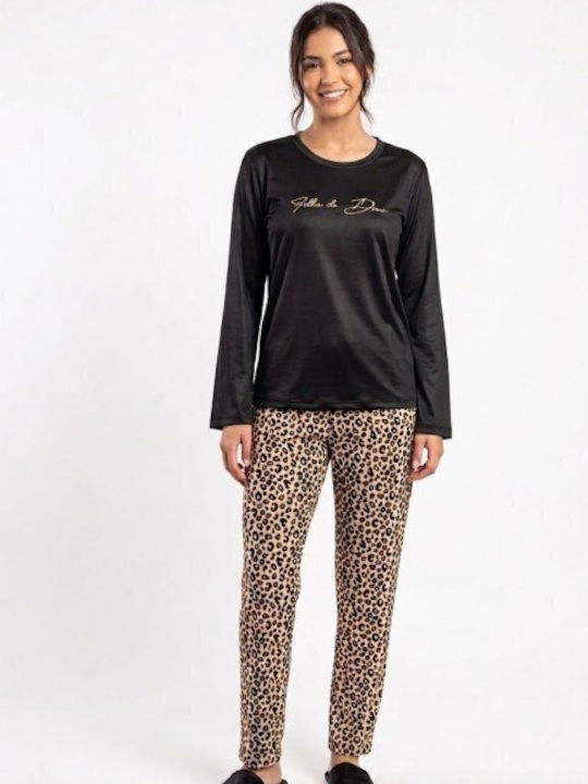 Soccus Зимен Дамски Комплект Пижами Черен Animal Print