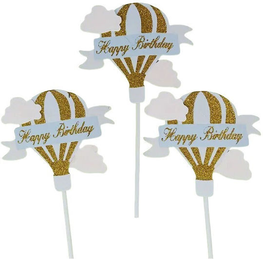 Set 3 Cake Toppers Flippy Hot Air Balloon Design Happy Birthday Birthday Theme Blue