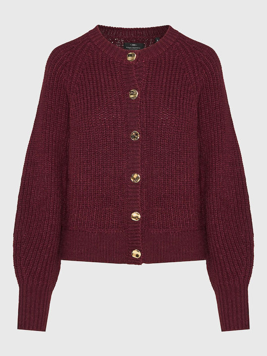 Gestrickte Damen Strickjacke mit Knöpfen Burgundisch