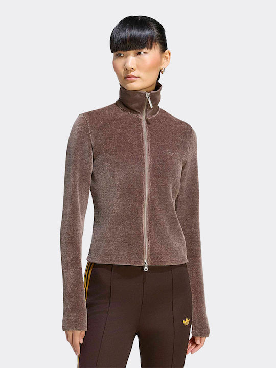 Women's Knitted Cardigan with Zipper Brown