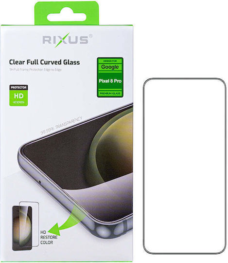Displayschutzfolie Rixus Clear Hd Voll Kurvige Kante Gehärtetes Glas Google Pixel 8 Pro – Transparent