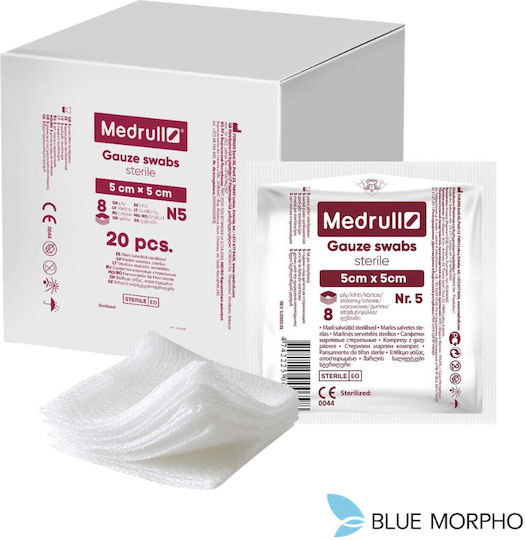 Medrull Sterile Gauze 20 X 5 Swabs 5cmx5cm 8 Ply