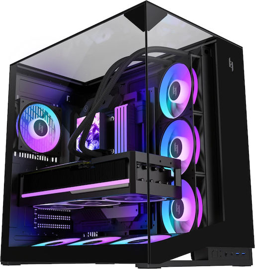 GameMax NEX C56 VC WH Gaming Midi-Turm Computergehäuse mit Seitenfenster Schwarz