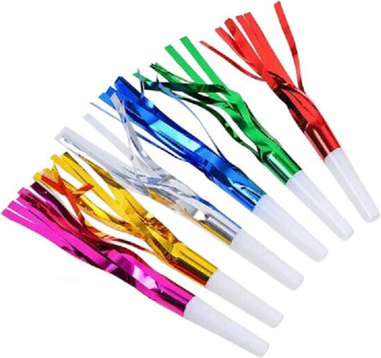 Set 6 Fluierături de petrecere cu ciucuri Flippy Plastic Multicolor