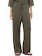 Women's High Rise Fabric Trousers with Rubber Band Olive
