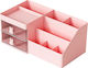 Office Storage Box Flippy Makeup Stationery Cosmetics Organizer 2 Drawers Multiple Compartments Bunny Design Plastic 27.5x15.5x12 Cm Pink