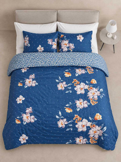 Aigaion Module Paturi & Cuverturi Pat Single Albastru Floral 160x230cm 2 Bucăți