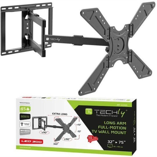 Techly ICA-PLB371 Suport TV de Perete cu Braț de Extensie până la 75" și 45kg Argintiu