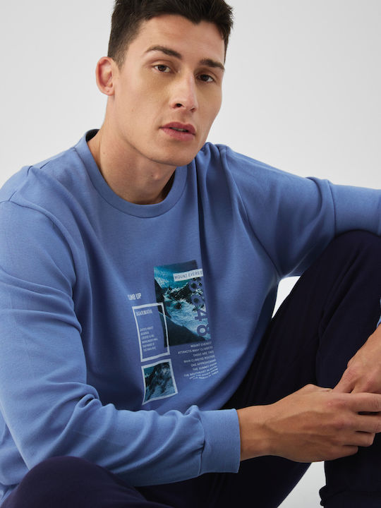 Minerva Winter Herrenpyjama Baumwolle Blau Raf