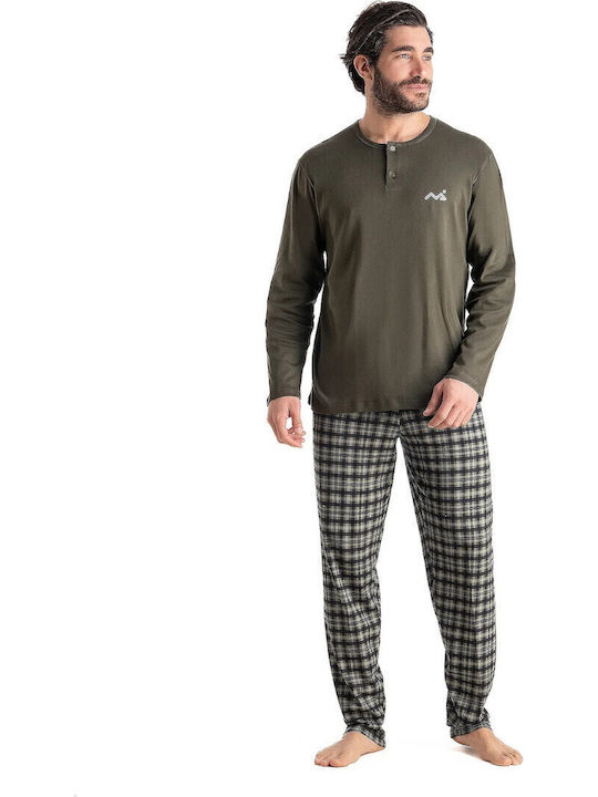 Relax Anatomic Pijama bărbătească de iarnă în carouri verde-oliv
