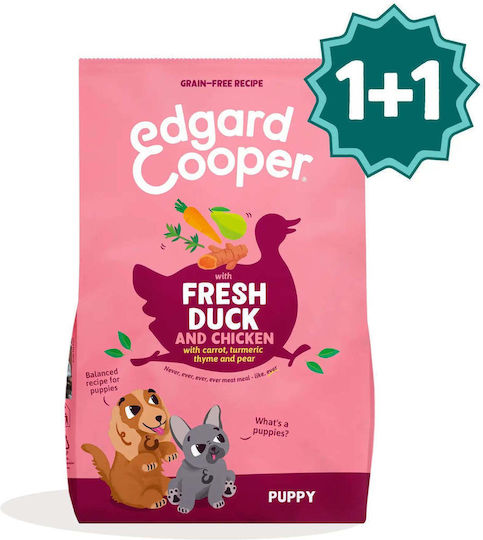 Edgard Cooper 2x1kg Dry Dog Food Grain-Free for Puppies with Duck, Chicken, Meat and Vegetables
