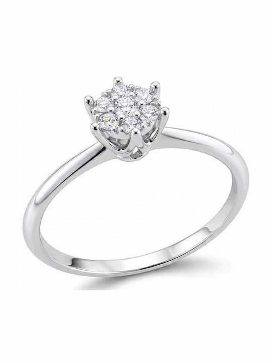 Einzelner Stein Rosa aus Weißgold 18K mit Diamant
