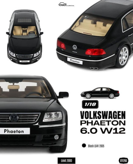 Model Mașină Volkswagen Phaeton 6.0 W12 Negru L041 2005 Scara 1:18 Otto Models Ot1266
