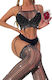 Body Stocking Όψη Ζαρτιέρας Κάθετες Ρίγες Λαμπερές Λεπτομέρειες