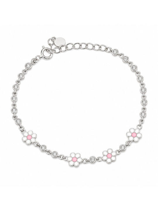 Brățară Copii Jolie 925 Argint Model Floare Piatră Email Zirconiu 21 Cm/4.4g Argintiu Alb