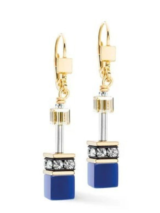 Coeur De Lion Geocube Iconic Drop Earrings Azure Glow Gold 2838201007