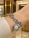 Women's Watch Battery with Stainless Steel Bracelet Silver/White