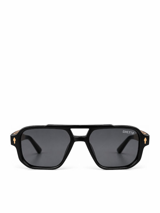 Unisex Sunglasses Black & Natural Wood