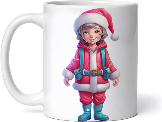 Christmas Pink Blue Dwarf Χριστουγεννιάτικη Κούπα Κεραμική Λευκή 330ml (με Προσωποποίηση)