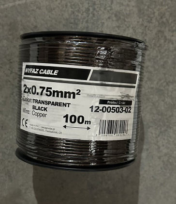 Кабел Меден Nyfaz 2x0.75 Черно-прозрачен 12-00503-02