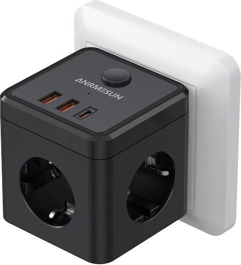 PowerCube 3 Позиции с USB-A, 1 USB-C и Превключвател