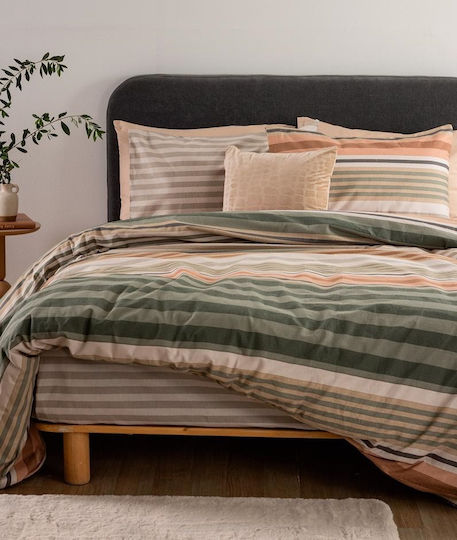 Palamaiki Σετ Παπλωματοθήκη Φανελένια 170x250cm Μονή με Μαξιλαροθήκη Μπεζ