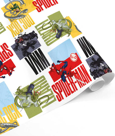 Опаковъчна Хартия за Подарък с Тема Spiderman Бяла 30x15см