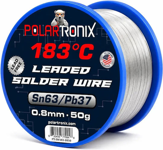 Sârmă de lipit cu miez de colofoniu temperatură medie 183°c Sn63/pb37 0.8mm 50g Polartronix